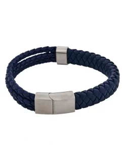 Cudworth Matt Stainless steel leather Dark Blue rope bracelet