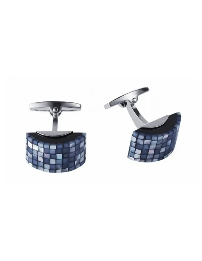 Cudworth Mosaic Mother Of Pearl Curved Rhodium Plated Cufflinks in White
