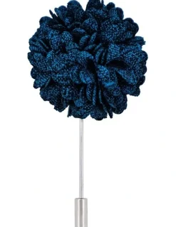 Cudworth Navy Blue Fabric Flower Rhodium Lapel Pin