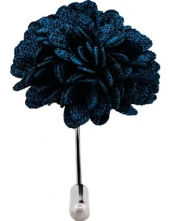 Cudworth Navy Blue Fabric Flower Rhodium Lapel Pin