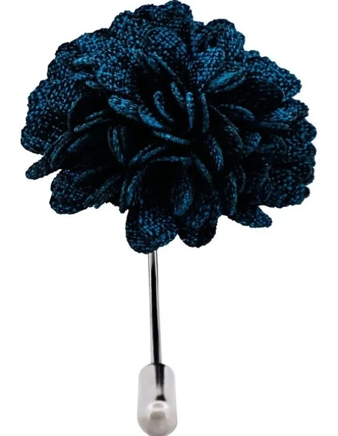 Cudworth Navy Blue Fabric Flower Rhodium Lapel Pin