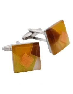 Cudworth Patterned Cats Eye Cufflinks in Yellow/Brown