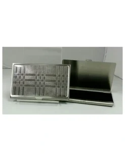 Cudworth Plaid Pattern Polished Stainless Steel Card Case in Silver