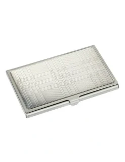 Cudworth Plaid Pattern Polished Stainless Steel Card Case in Silver