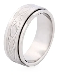 Cudworth Polished and Brushed Stainless Steel Spinner Ring with Etched Centre Pattern in Silver