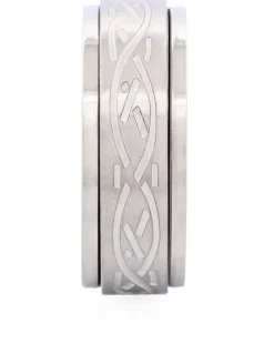 Cudworth Polished and Brushed Stainless Steel Spinner Ring with Etched Centre Pattern in Silver