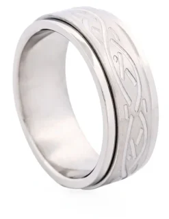 Cudworth Polished and Brushed Stainless Steel Spinner Ring with Etched Centre Pattern in Silver