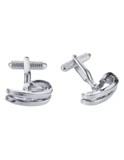 Cudworth Polished Rhodium Plated Twisted Metal Cufflinks in Silver