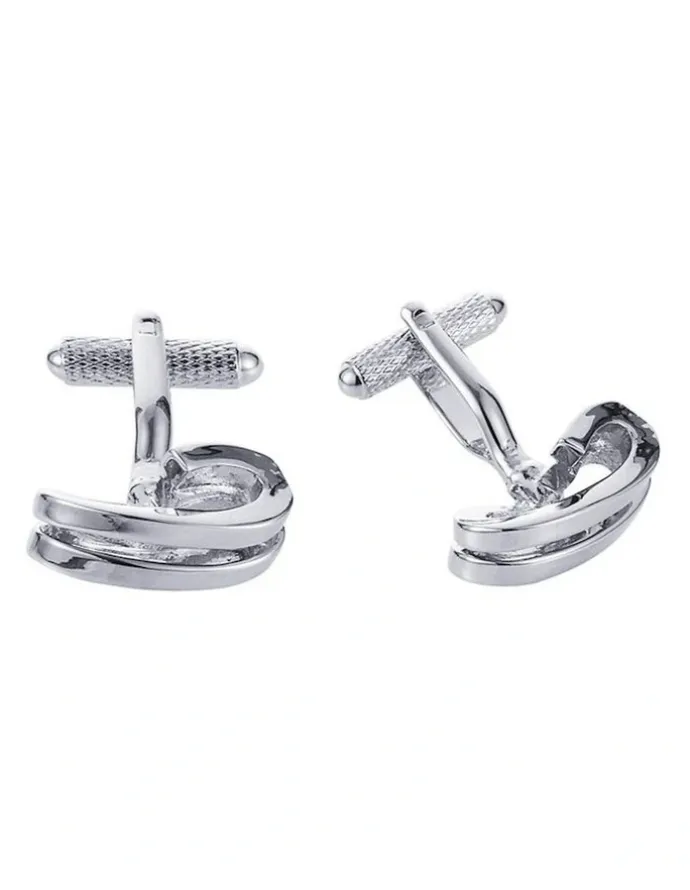 Cudworth Polished Rhodium Plated Twisted Metal Cufflinks in Silver