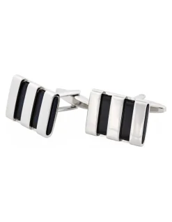 Cudworth Polished Rhodium Plated Striped Onyx Cufflinks