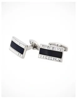 Cudworth Polished Rhodium with Onyx & Crystal Rectangle Cufflinks in Black