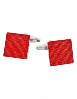 Cudworth Polished Rhodium Plated Red Enamel Square Cufflinks