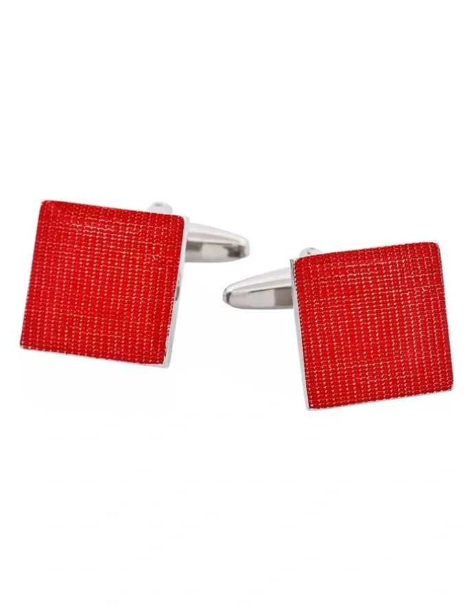 Cudworth Polished Rhodium Plated Red Enamel Square Cufflinks