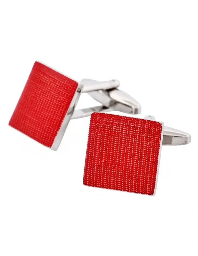 Cudworth Polished Rhodium Plated Red Enamel Square Cufflinks