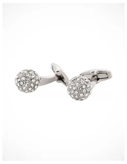 Cudworth Polished Rhodium Plated Crystal Ball Cufflinks in Silver