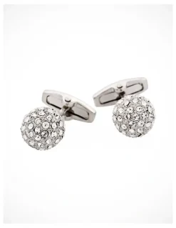 Cudworth Polished Rhodium Plated Crystal Ball Cufflinks in Silver