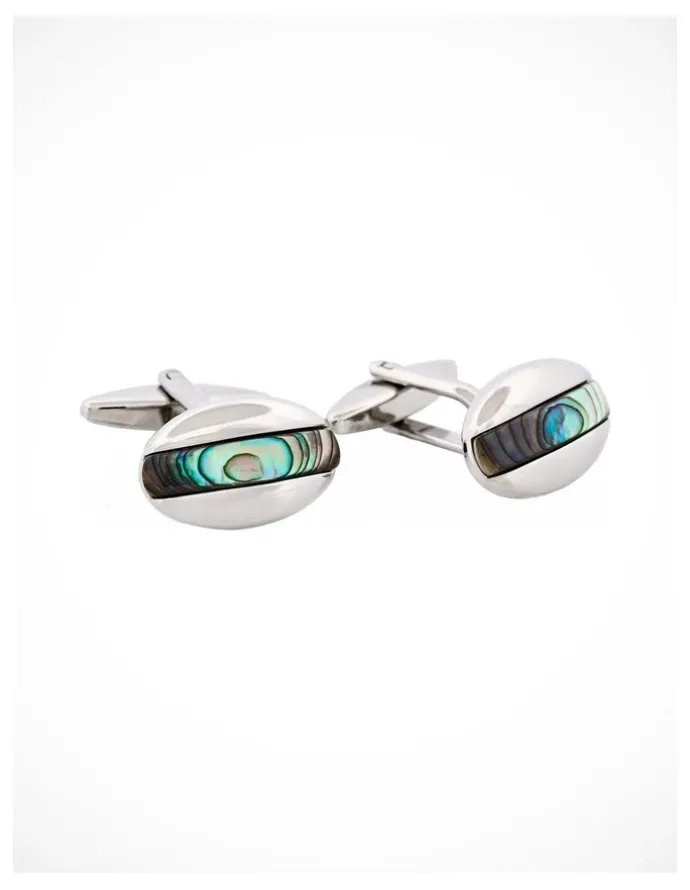 Cudworth Polished Rhodium Plated Abalone Oval Cufflinks in Blue