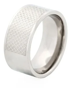 Cudworth Polished Stainless Steel Ring with Lattice Pattern in Silver