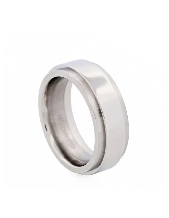 Cudworth Polished Stainless Steel With Raised Centre Band Ring in Silver