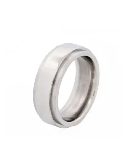 Cudworth Polished Stainless Steel With Raised Centre Band Ring in Silver