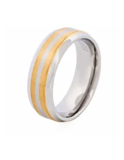 Cudworth Polished Stainless Steel and Double Band Ion Plated Ring in Gold