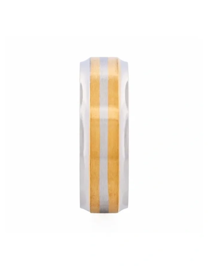 Cudworth Polished Stainless Steel and Double Band Ion Plated Ring in Gold