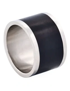 Cudworth Polished Stainless Steel Ring with Lacquer Inlay in Black