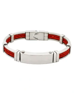 Cudworth Polished Stainless Steel Bracelet with Double Strand Braided Red Leather