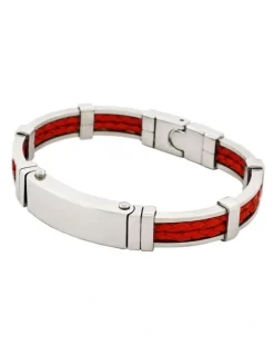 Cudworth Polished Stainless Steel Bracelet with Double Strand Braided Red Leather