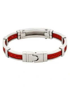 Cudworth Polished Stainless Steel Bracelet with Double Strand Braided Red Leather