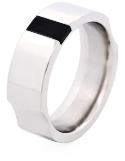 Cudworth Polished Stainless Steel & Onyx Ring in Silver