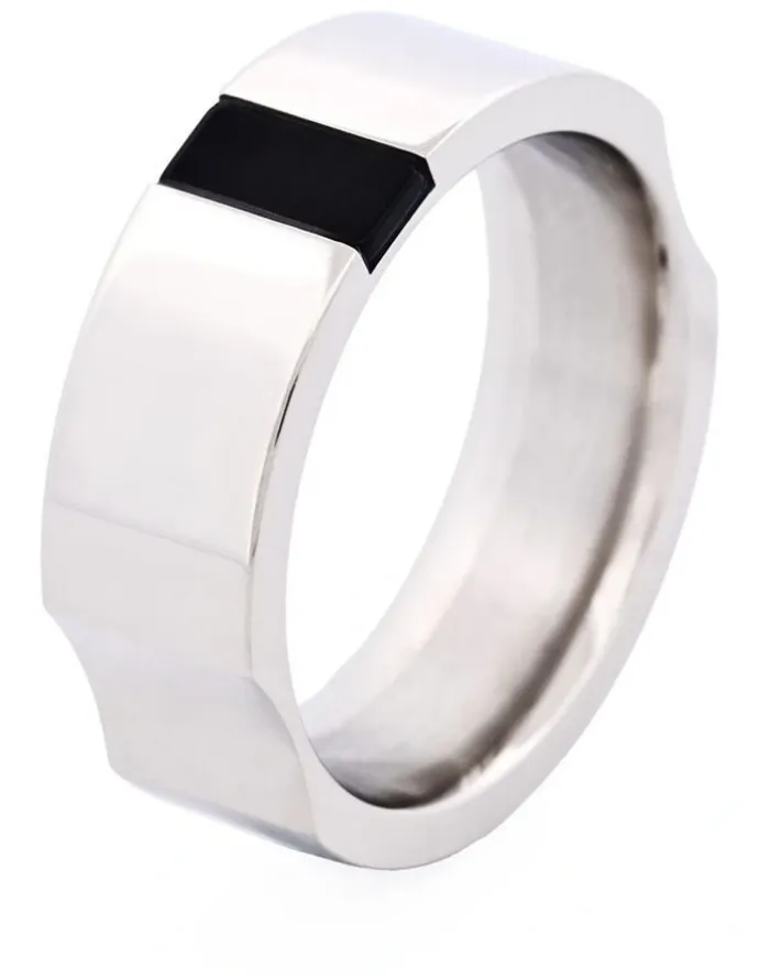 Cudworth Polished Stainless Steel & Onyx Ring in Silver