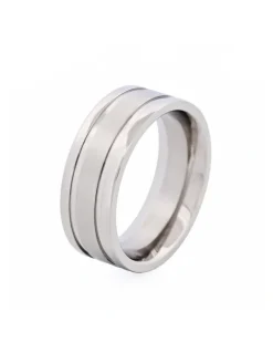 Cudworth Polished Stainless Steel With Brushed Centre Band Ring in Silver