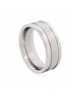 Cudworth Polished Stainless Steel With Brushed Centre Band Ring in Silver