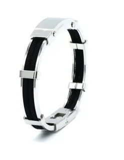 Cudworth Polished Stainless Steel And Double Rope Bracelet in Black