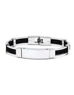 Cudworth Polished Stainless Steel And Double Rope Bracelet in Black