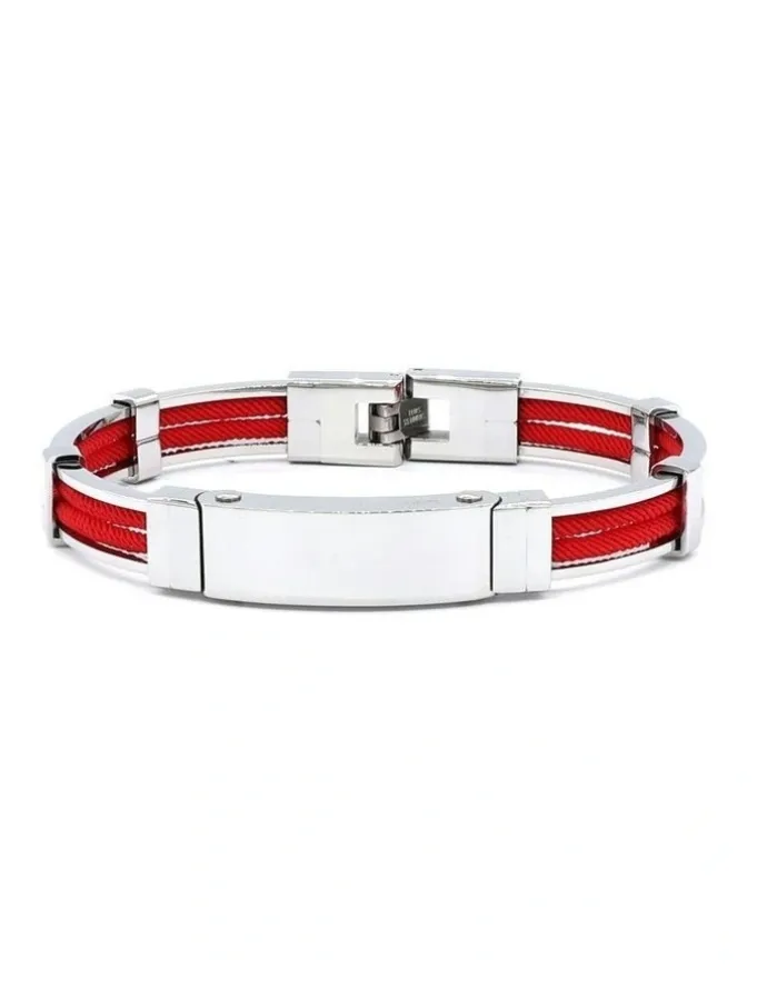 Cudworth Polished Stainless Steel And Double Rope Bracelet in Red