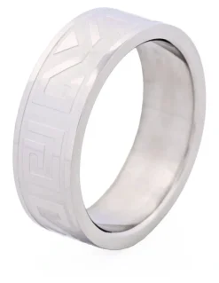Cudworth Polished Stainless Steel Ring with Frosted Greek Key Pattern in Silver