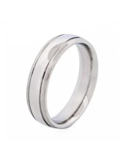 Cudworth Polished Stainless Steel With Brushed Centre Band Ring in Silver