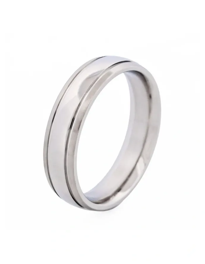 Cudworth Polished Stainless Steel With Brushed Centre Band Ring in Silver