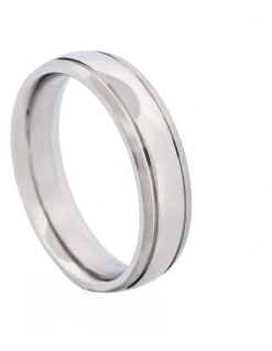Cudworth Polished Stainless Steel With Brushed Centre Band Ring in Silver