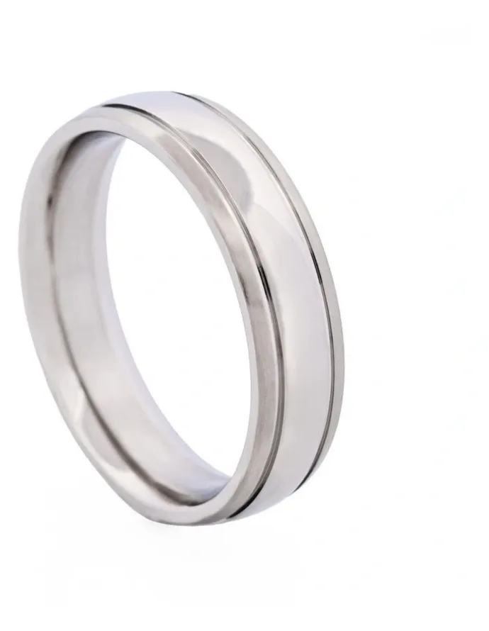 Cudworth Polished Stainless Steel With Brushed Centre Band Ring in Silver