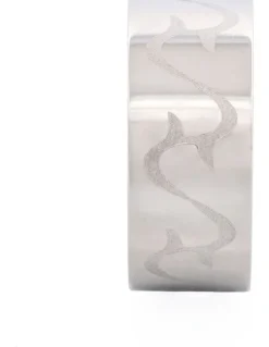 Cudworth Polished Stainless Steel Ring with Frosted Swirl Pattern in Silver