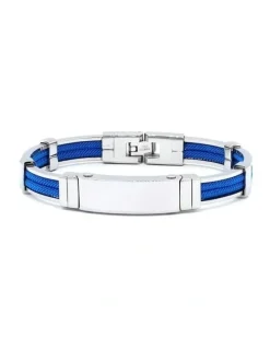 Cudworth Polished Stainless Steel And Double Rope Bracelet in Blue