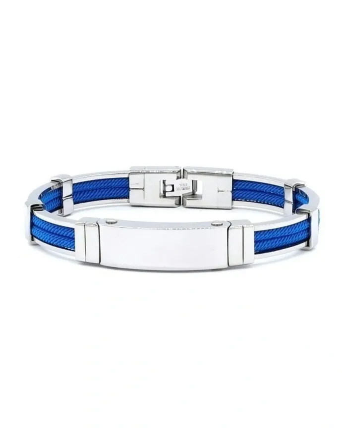 Cudworth Polished Stainless Steel And Double Rope Bracelet in Blue