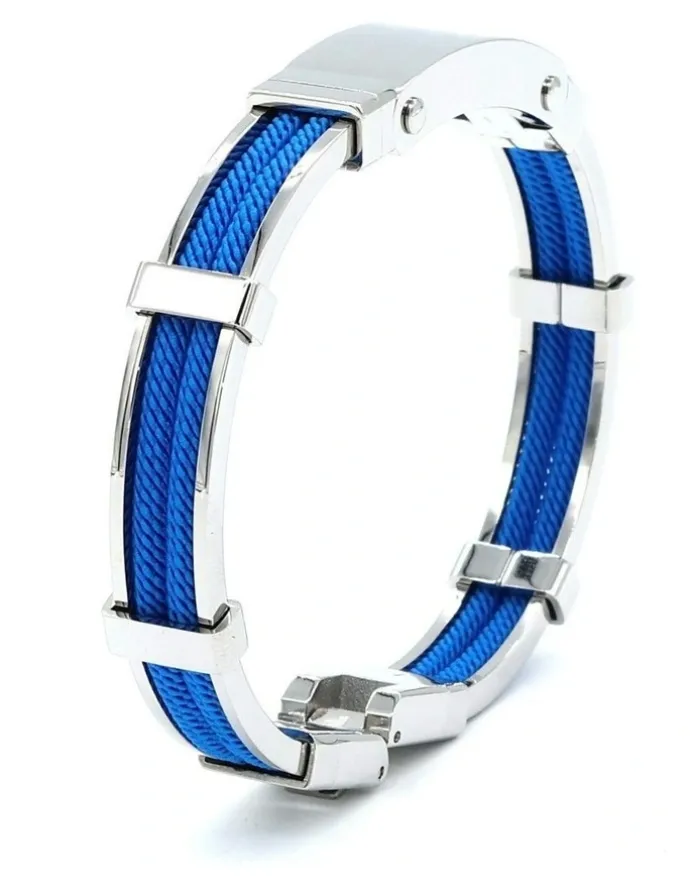 Cudworth Polished Stainless Steel And Double Rope Bracelet in Blue