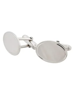 Cudworth Polished Sterling Silver Oval Cufflinks with Engine Turn line border