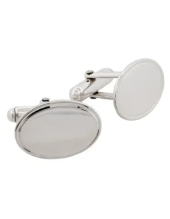 Cudworth Polished Sterling Silver Oval Cufflinks with Engine Turn line border