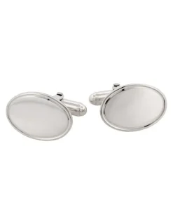 Cudworth Polished Sterling Silver Oval Cufflinks with Engine Turn line border