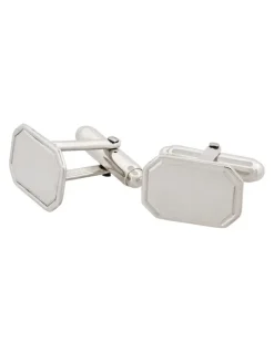 Cudworth Polished Sterling Silver Octogon Cufflinks with Engine Turn line border
